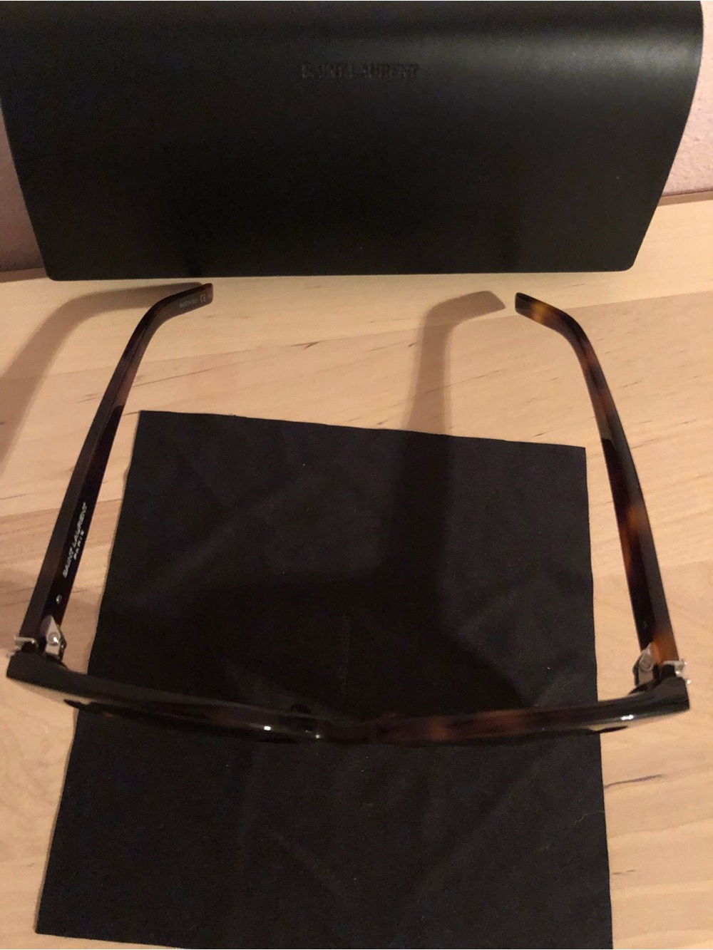 Saint Laurent Tortoiseshell Sunglasses with Green Lenses - Picture 2 of 7